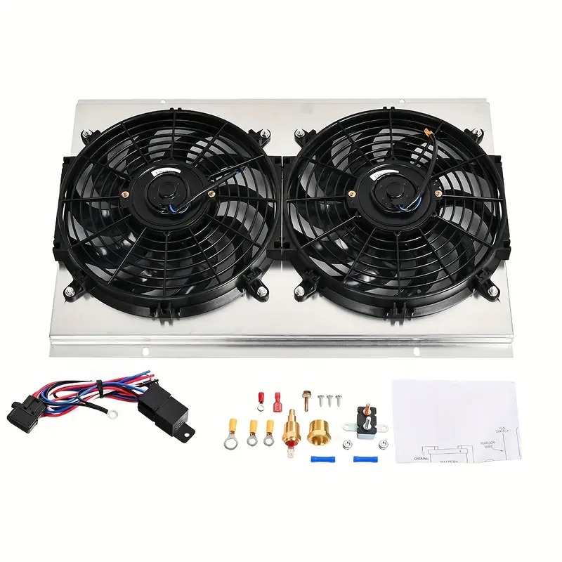 12 Aluminum Fan Shroud with Dual Slim Fans & Thermostat